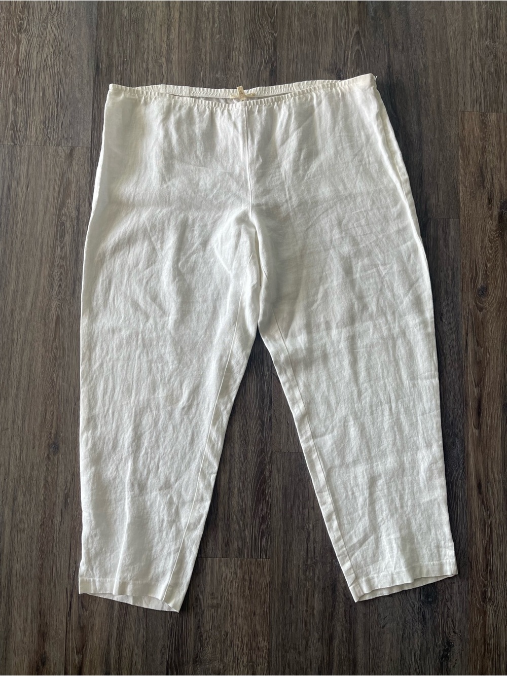 Eileen Fisher | Pull-on White Linen Cropped Ankle Pant Side Zip Straight Leg XL